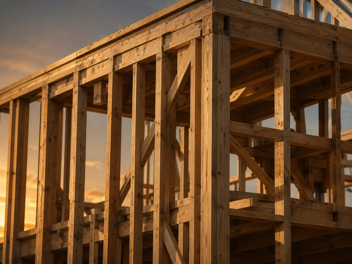 Wood framing at a residential construction site