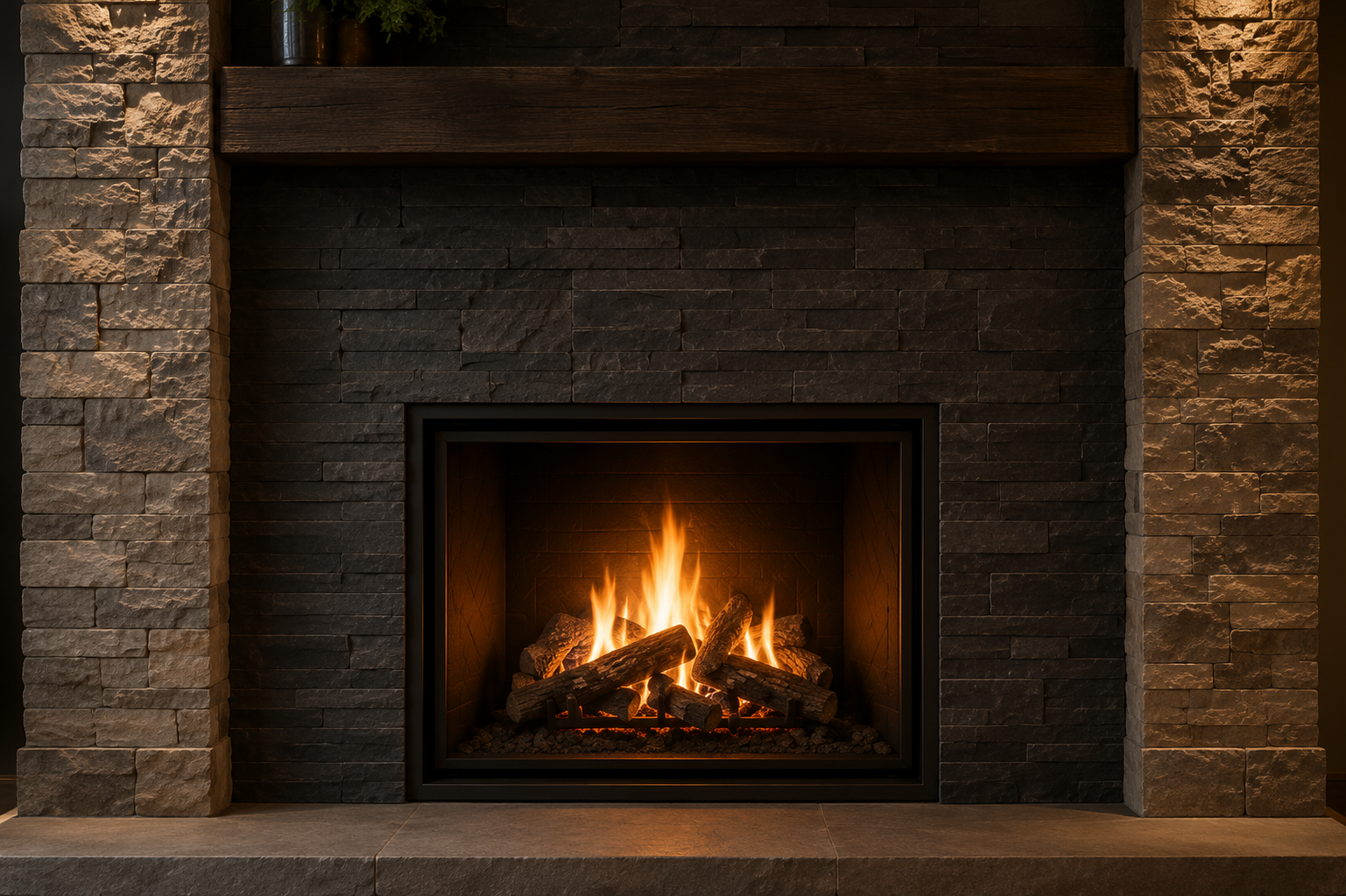 Decorative stone fireplace